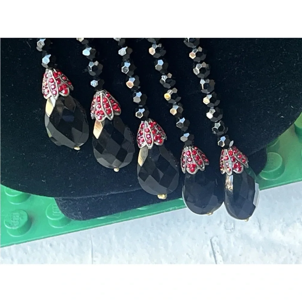 Vintage Authentic Heidi Daus Flower Trembler Beaded Necklace with Red and Gold - Picture 9 of 16